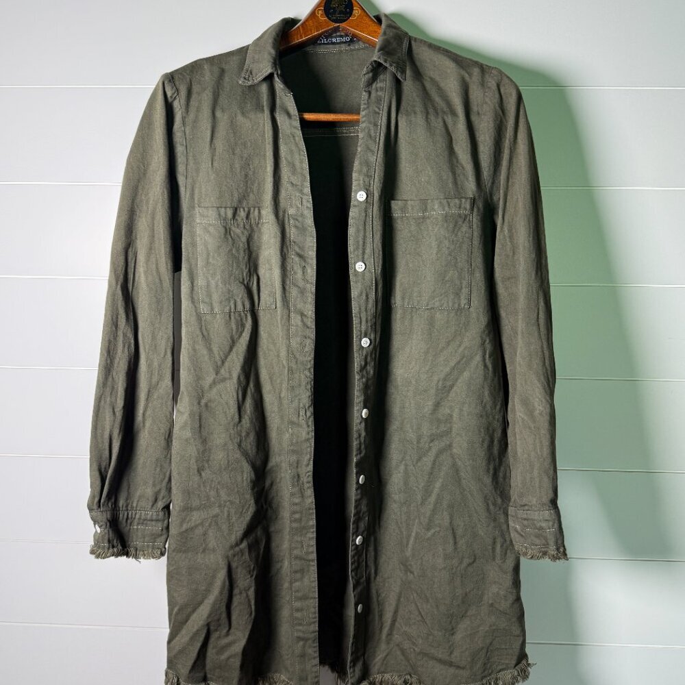 Zilcremo Olive Green Shirt Dress with Fringe Large